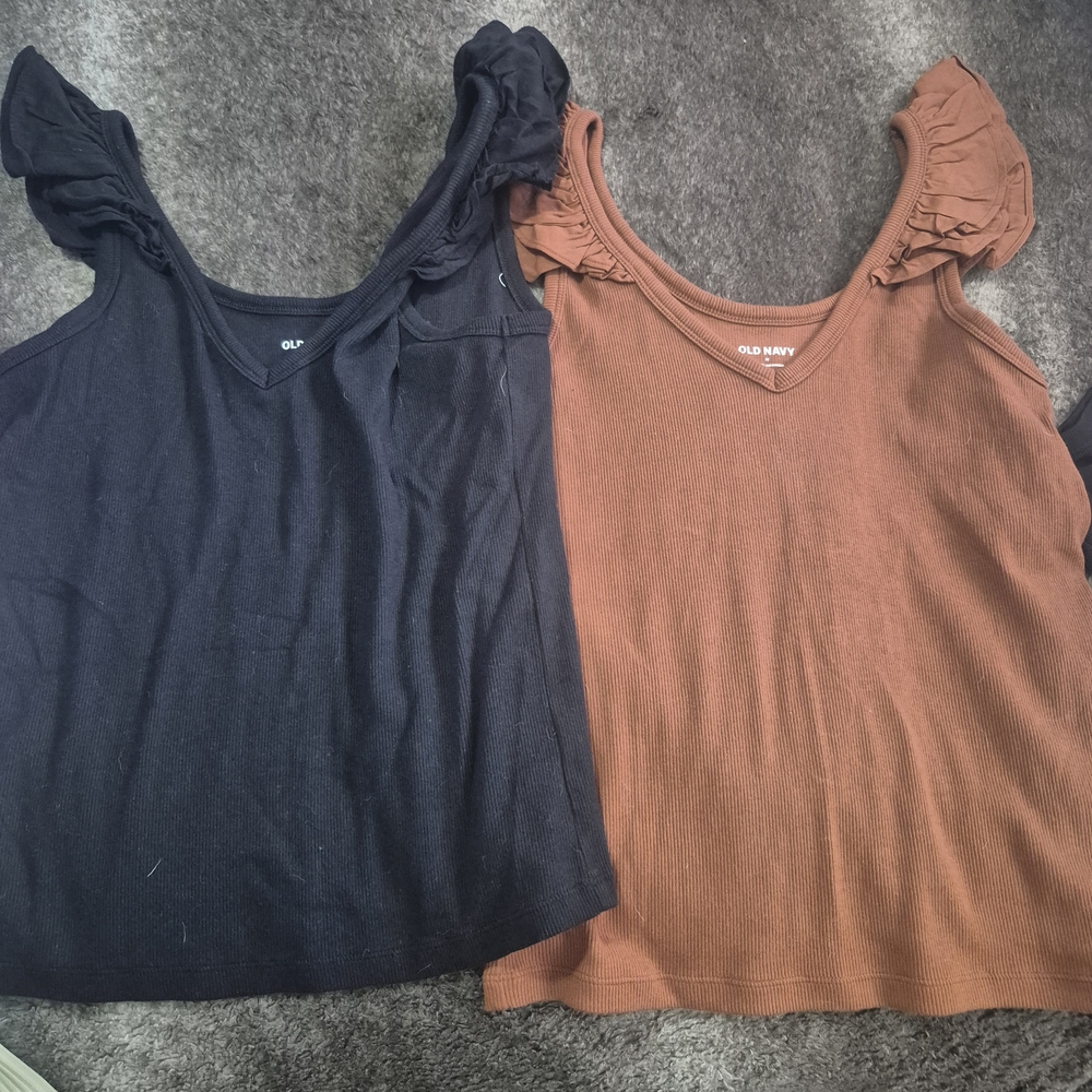 Old Navy Women's Ruffle Sleeve Tank Tops - Black and Brown